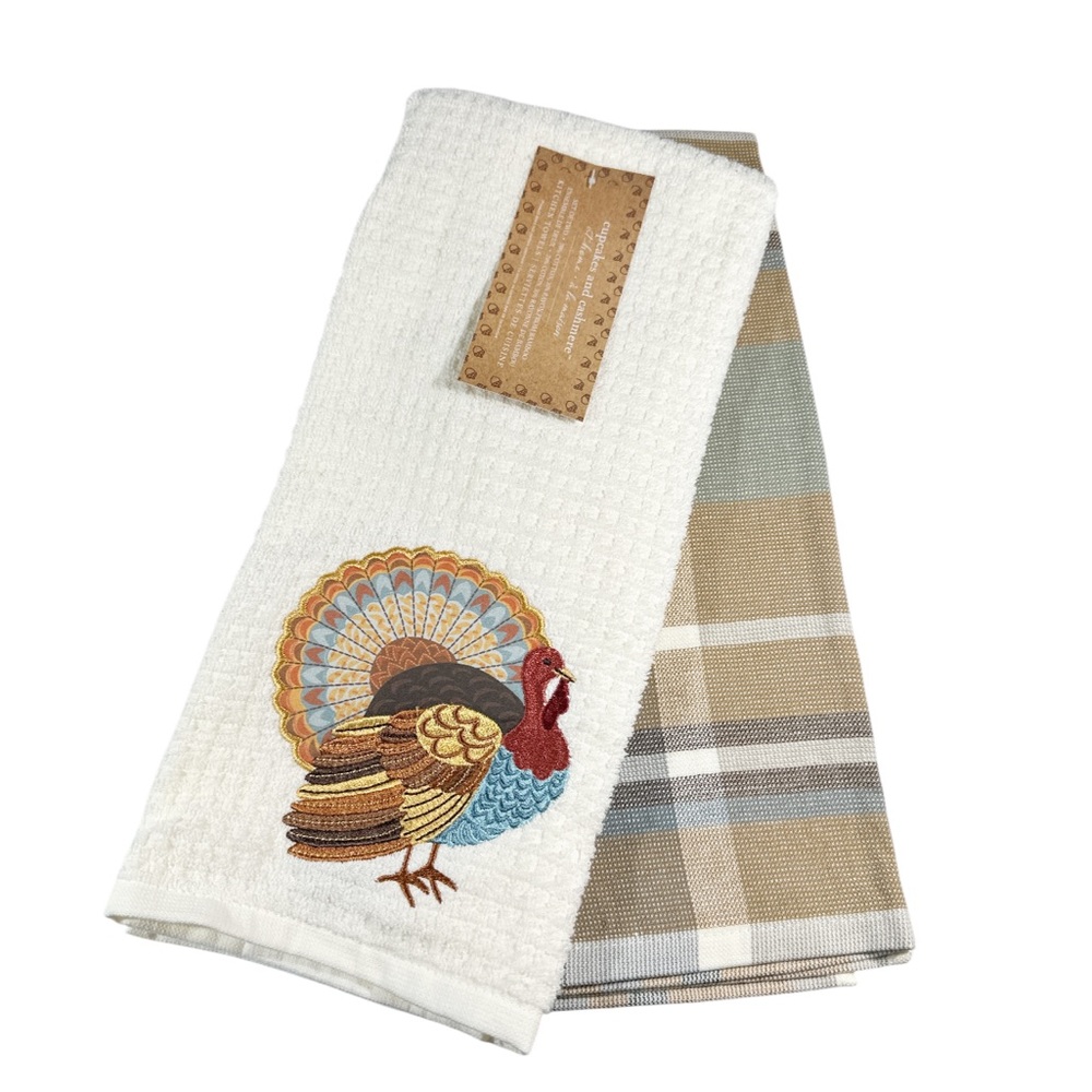 NEW Cupcakes & Cashmere THANKSGIVING TURKEY Kitchen Towel Set/2